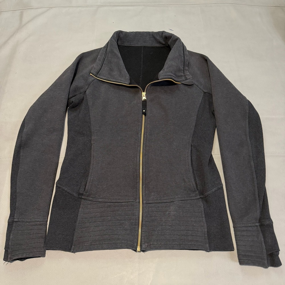 Lululemon Athletica Women Heather Gray Radiant Cotton Fleece Zip Jacket-10-6273